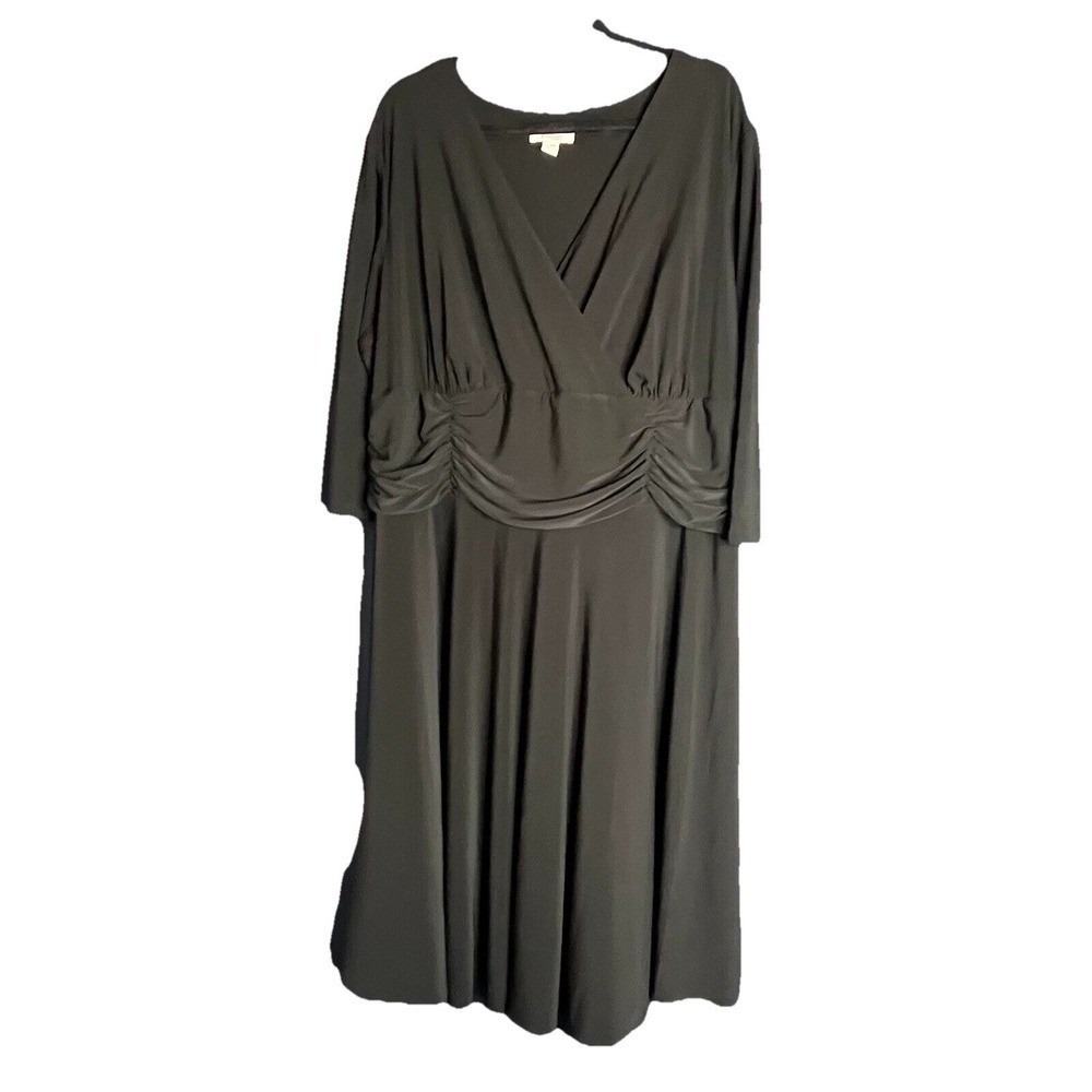 Dressbarn Black Ruched Empire Waist Dress 24W Plus Size LBD Classic Stretch Knit